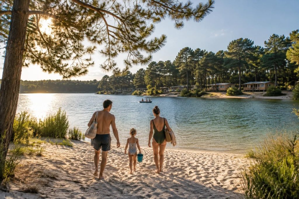 offrez-vous un séjour nature au camping bel air village, près du lac de cazaux : baignade, activités nautiques et détente au cœur des landes.